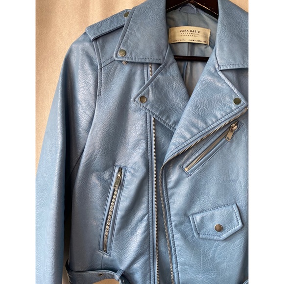 Zara Pale Blue Faux Leather Jacket - Picture 4 of 10